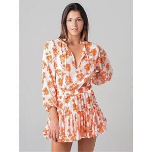 Misa Lorena Orange Floral Mini Dress Small